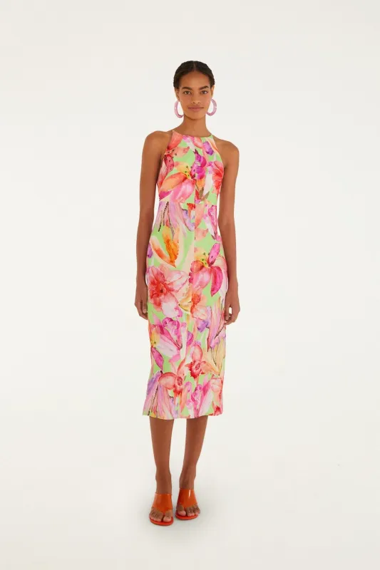 Multicolor Artsy Flora Euroflax™ Premium Linen Midi Dress made by FARM Rio