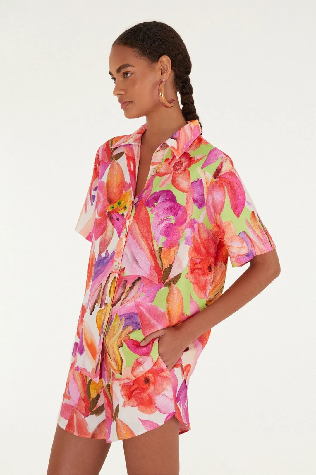 Multicolor Artsy Flora Lenzing Ecovero Euroflax Shorts sold by FARM Rio product image thumbnail 4