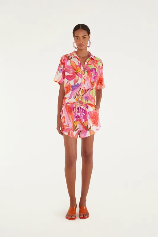 Multicolor Artsy Flora Lenzing Ecovero Euroflax Shorts made by FARM Rio