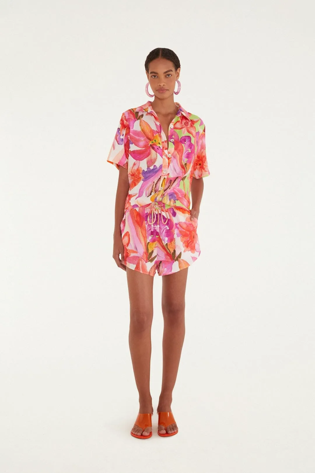 Multicolor Artsy Flora Lenzing Ecovero Euroflax Shorts sold by FARM Rio