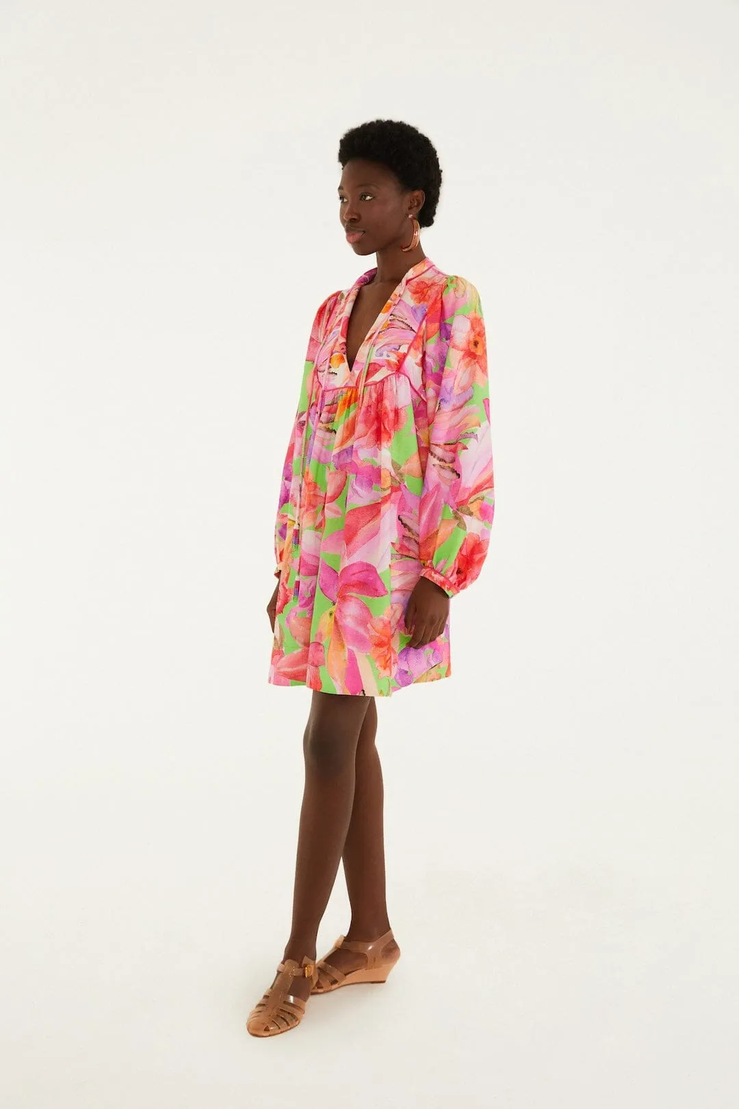 Multicolor Artsy Flora Lenzing Ecovero Euroflax Mini Dress sold by FARM Rio product image thumbnail 4