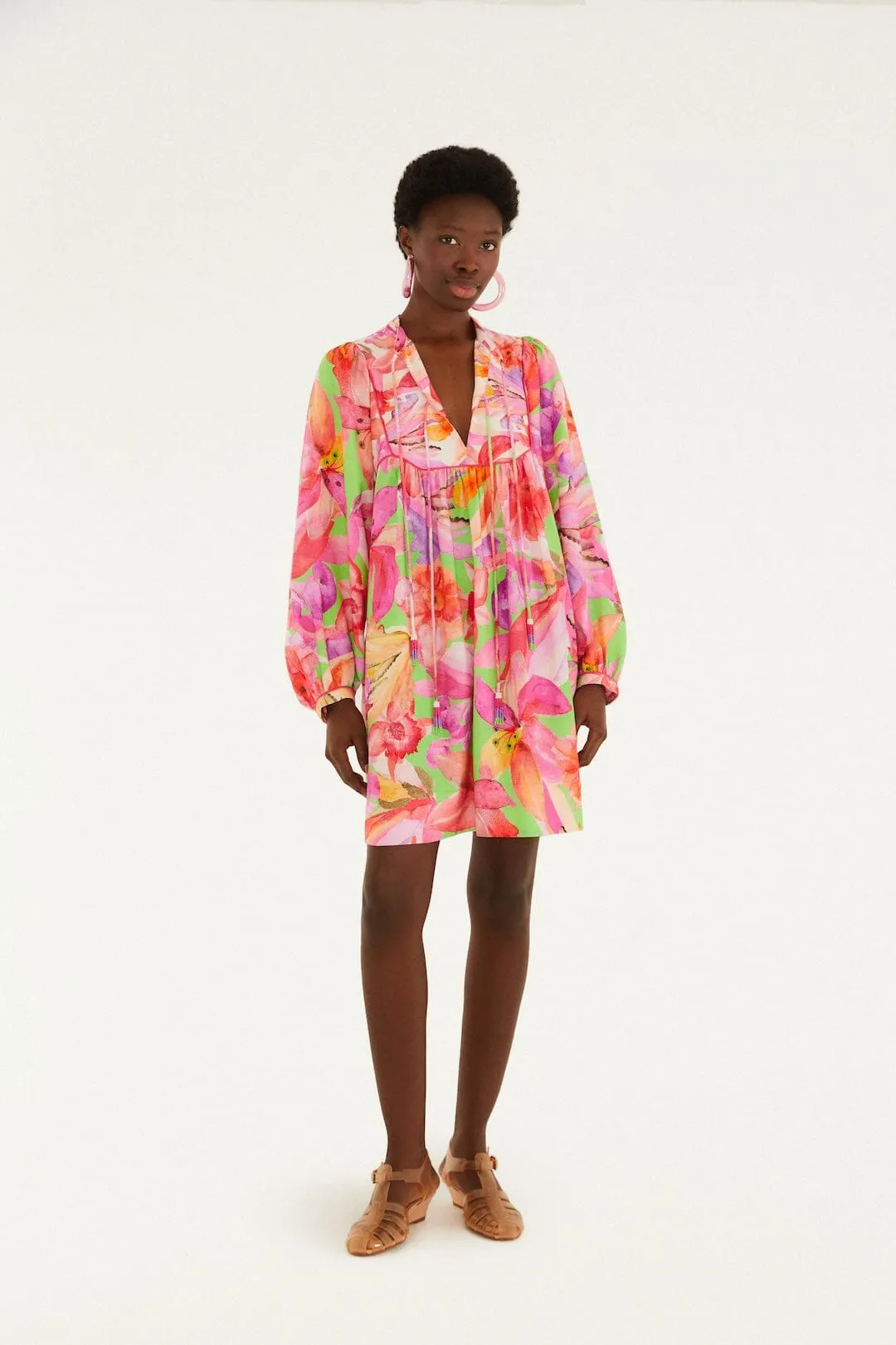 Multicolor Artsy Flora Lenzing Ecovero Euroflax Mini Dress sold by FARM Rio