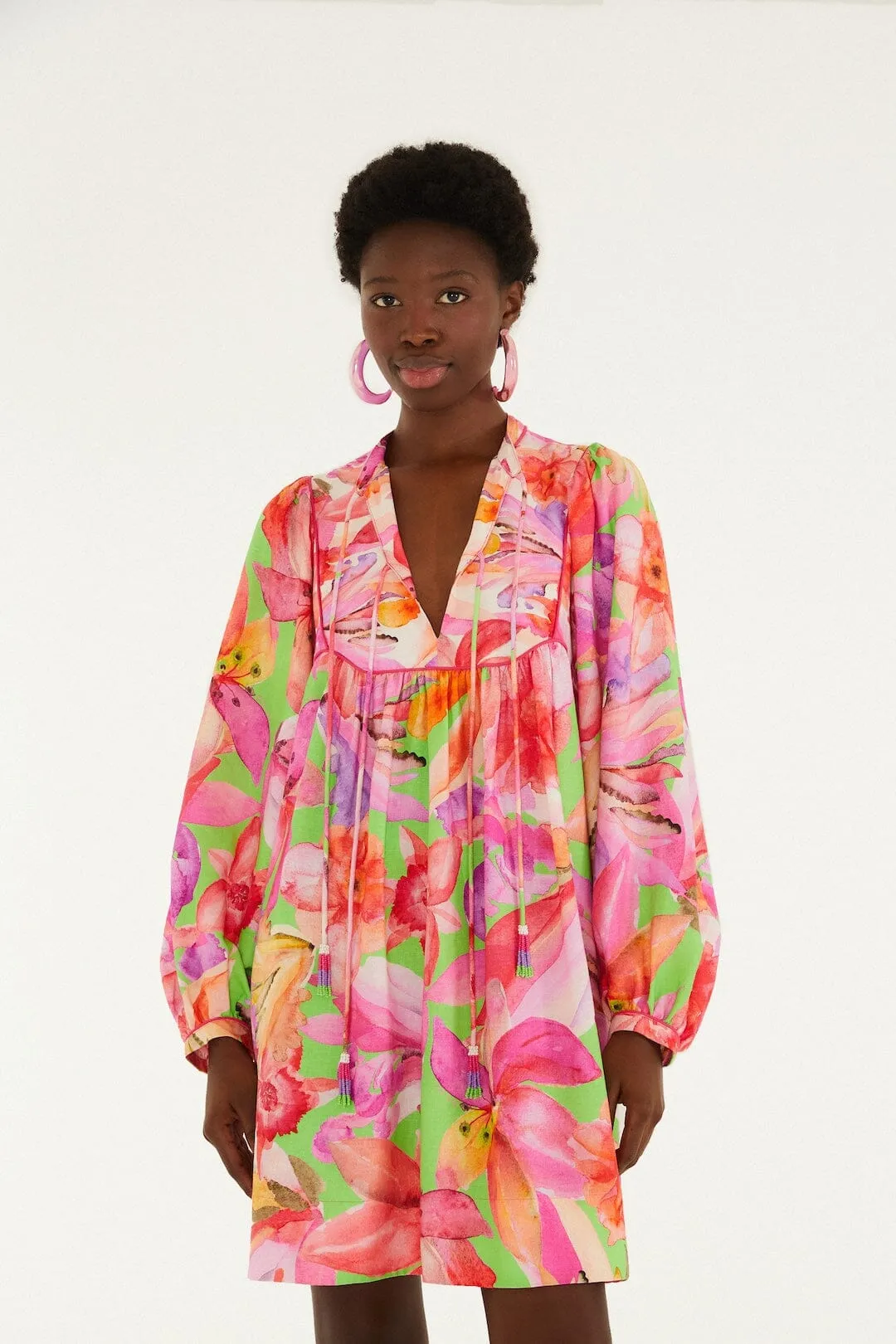 Multicolor Artsy Flora Lenzing Ecovero Euroflax Mini Dress sold by FARM Rio product image thumbnail 5