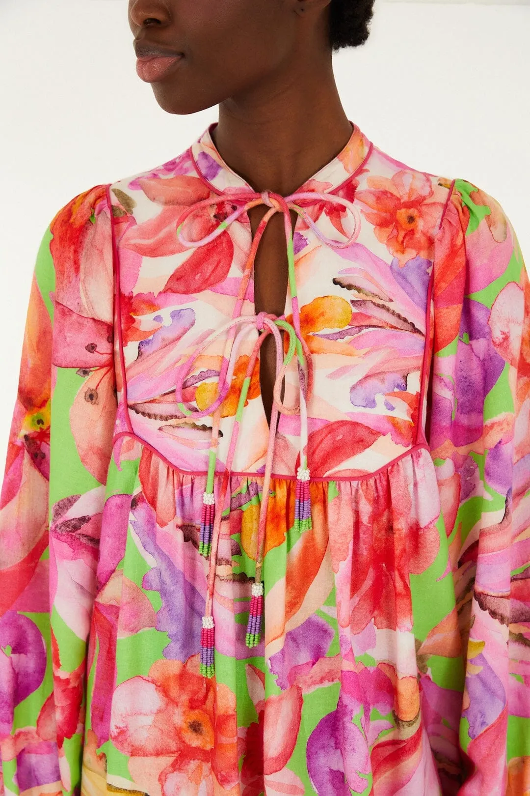 Multicolor Artsy Flora Lenzing Ecovero Euroflax Mini Dress sold by FARM Rio product image thumbnail 2