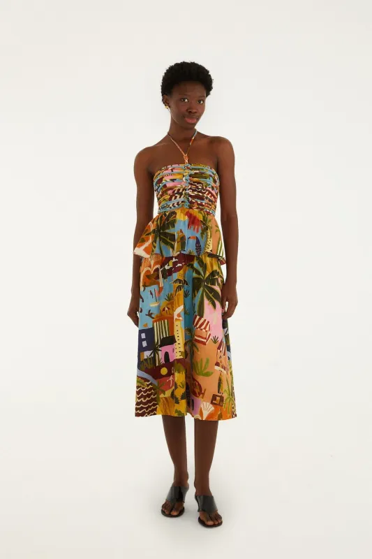 Multicolor Tropical Painting Lenzing Ecovero Euroflax Midi Dress made by FARM Rio