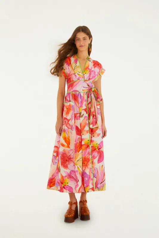 Multicolor Artsy Flora Belted Maxi Dress made by FARM Rio