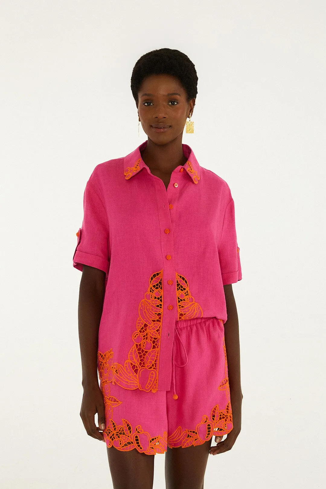 Pink Fruit Richelieu Artisanal Euroflax Premium Linen Shorts sold by FARM Rio