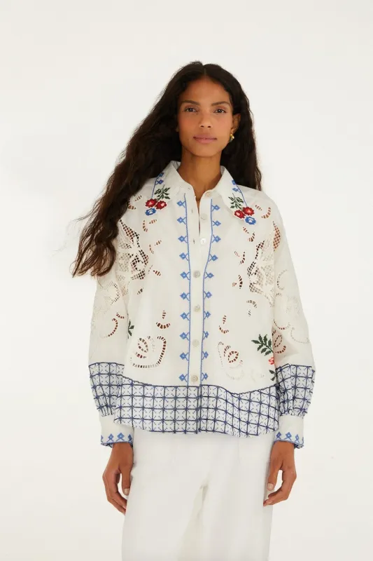 Off-White Flowers Embroidery Richelieu Shirt made by FARM Rio