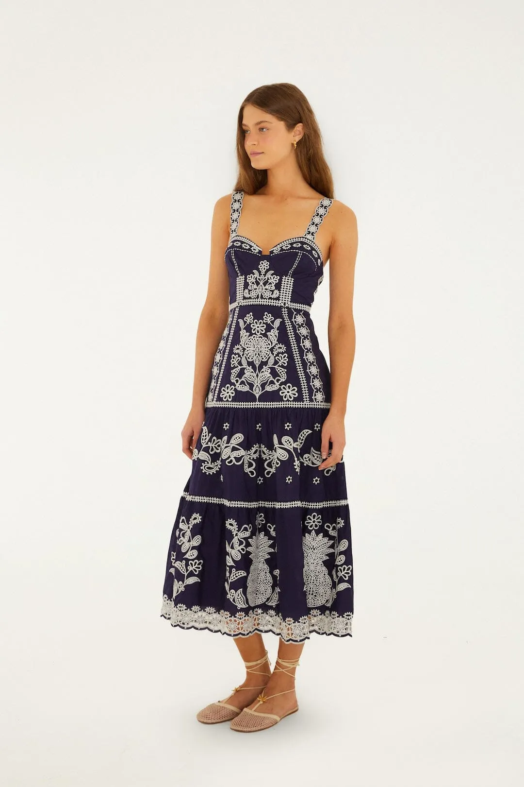 Blue Richelieu Embroidered Organic Cotton Midi Dress sold by FARM Rio product image thumbnail 4