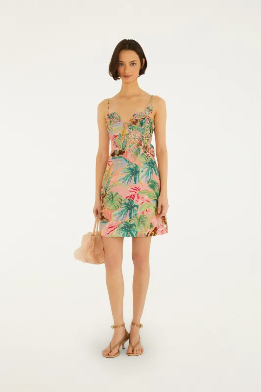 Soft Pink Pool Time 3d Flowers Euroflax™ Premium Linen Mini Dress made by FARM Rio