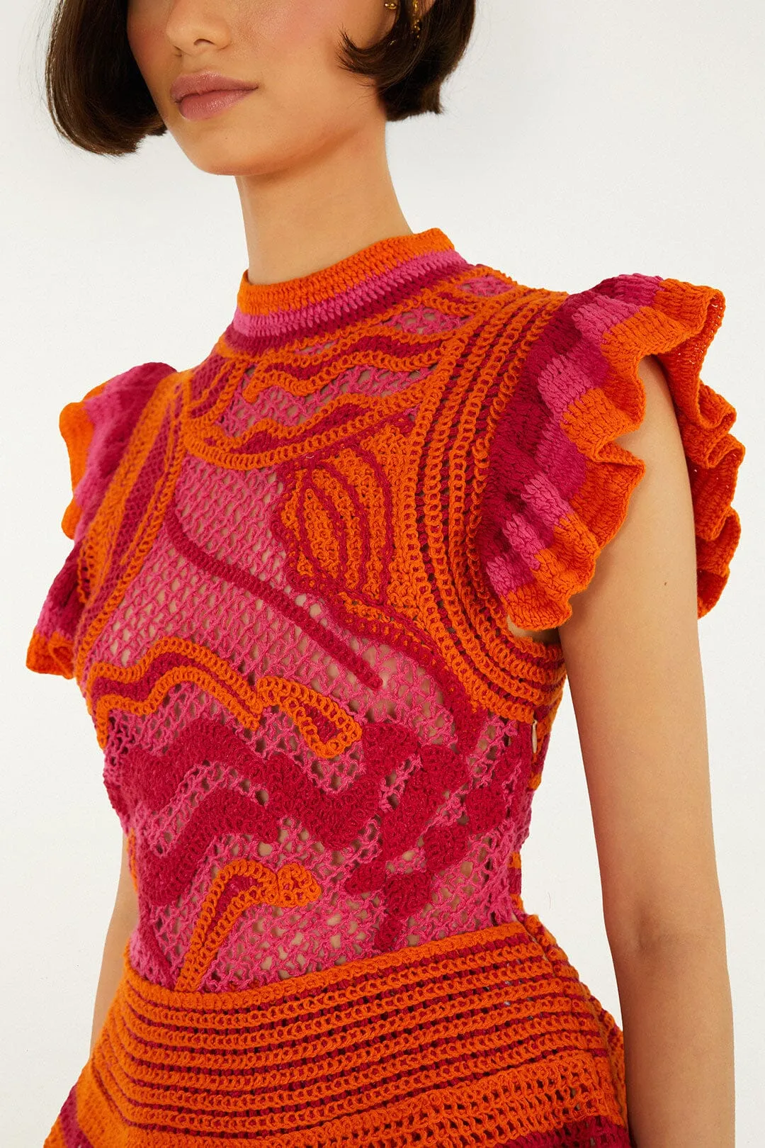 Pink And Orange Seashell Ruffled Crochet Top sold by FARM Rio product image thumbnail 2
