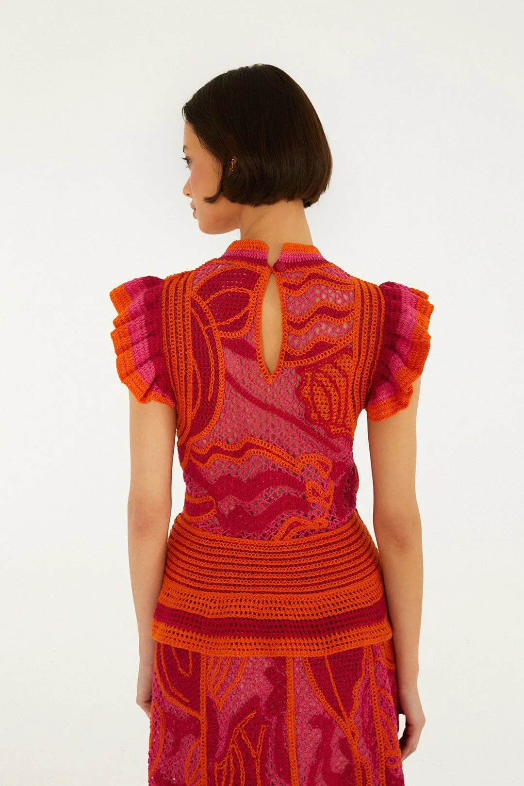 Pink And Orange Seashell Ruffled Crochet Top sold by FARM Rio product image thumbnail 3