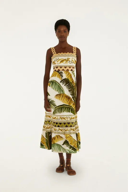 Sand Trancoso Wavy Trim Maxi Dress made by FARM Rio