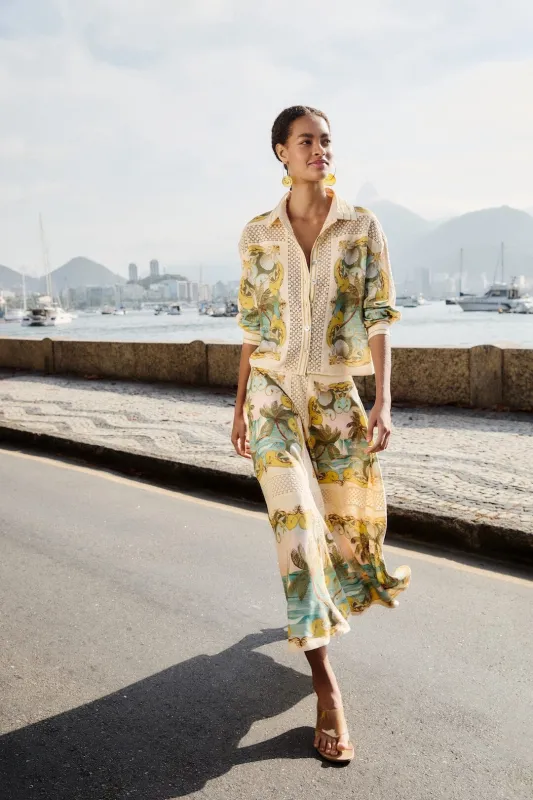 Sand Royal Sea Crochet Lenzing™ Ecovero™ Euroflax™ Midi Skirt made by FARM Rio