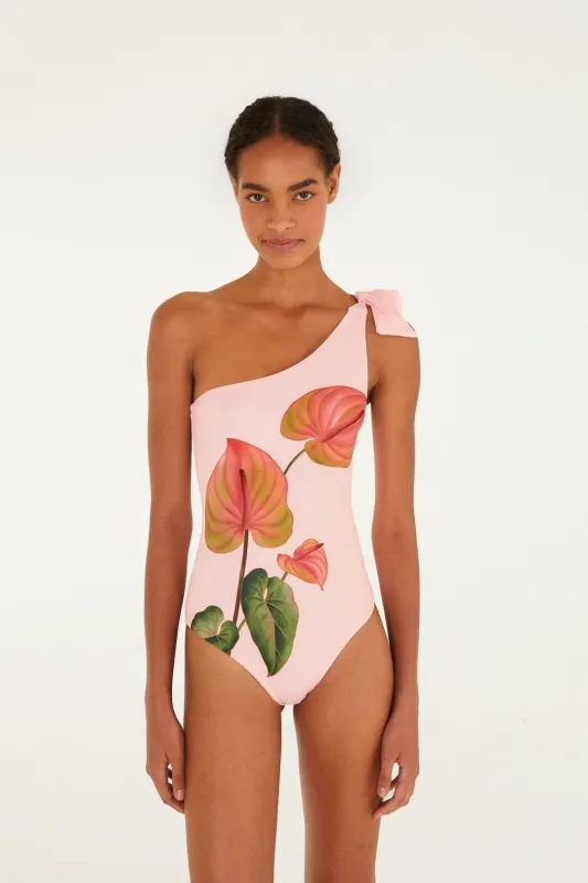 Light Pink Anthurium One-Piece Swimsuit made by FARM Rio
