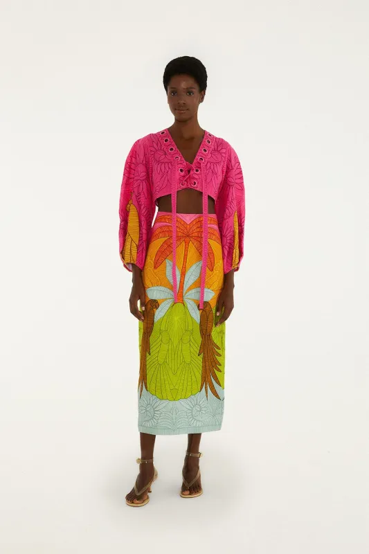 Multicolor Usiacuri Euroflax Premium Linen Midi Skirt made by FARM Rio