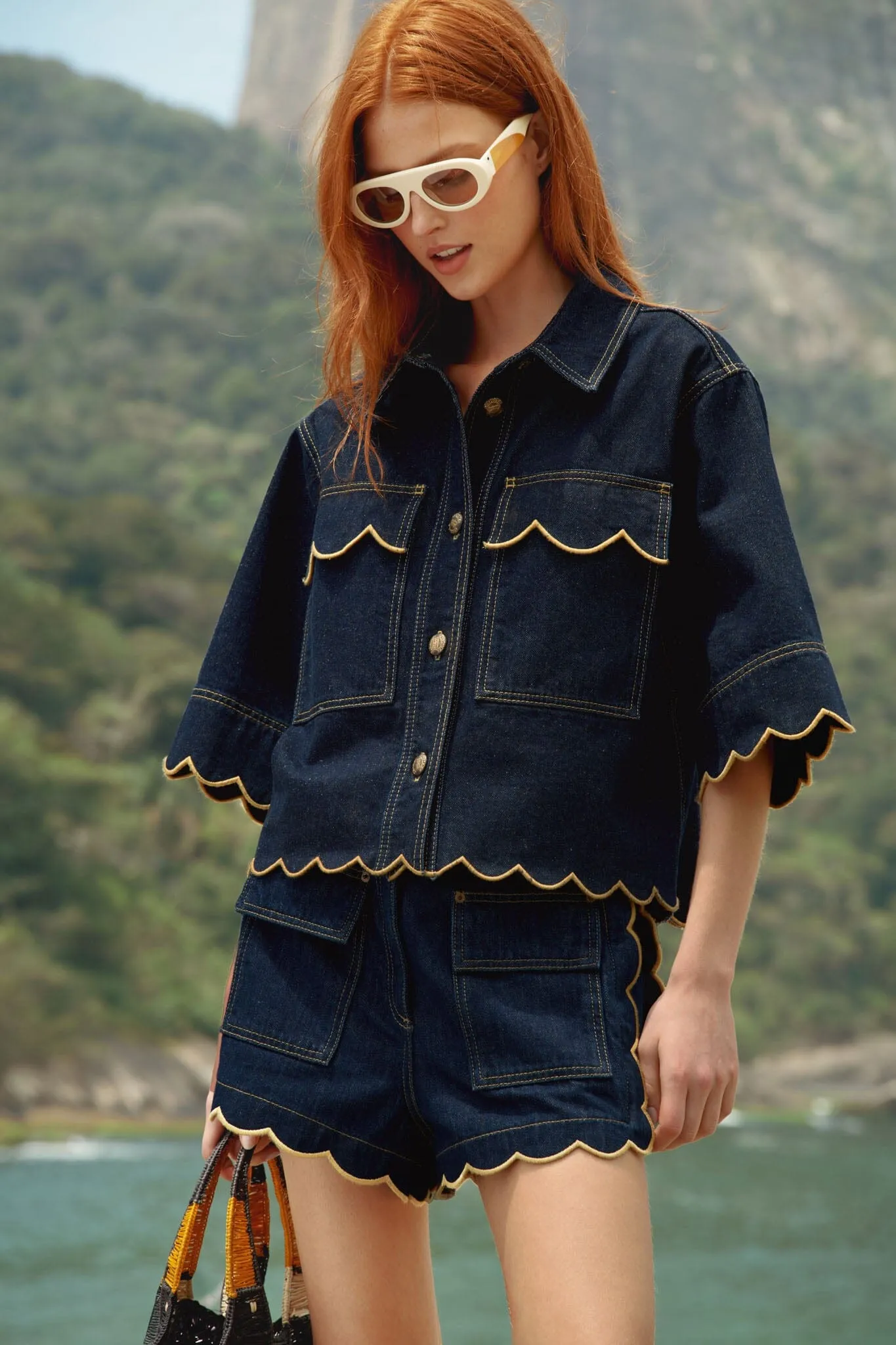 Dark Denim Wavy Hem Short Sleeve Shirt sold by FARM Rio product image thumbnail 2