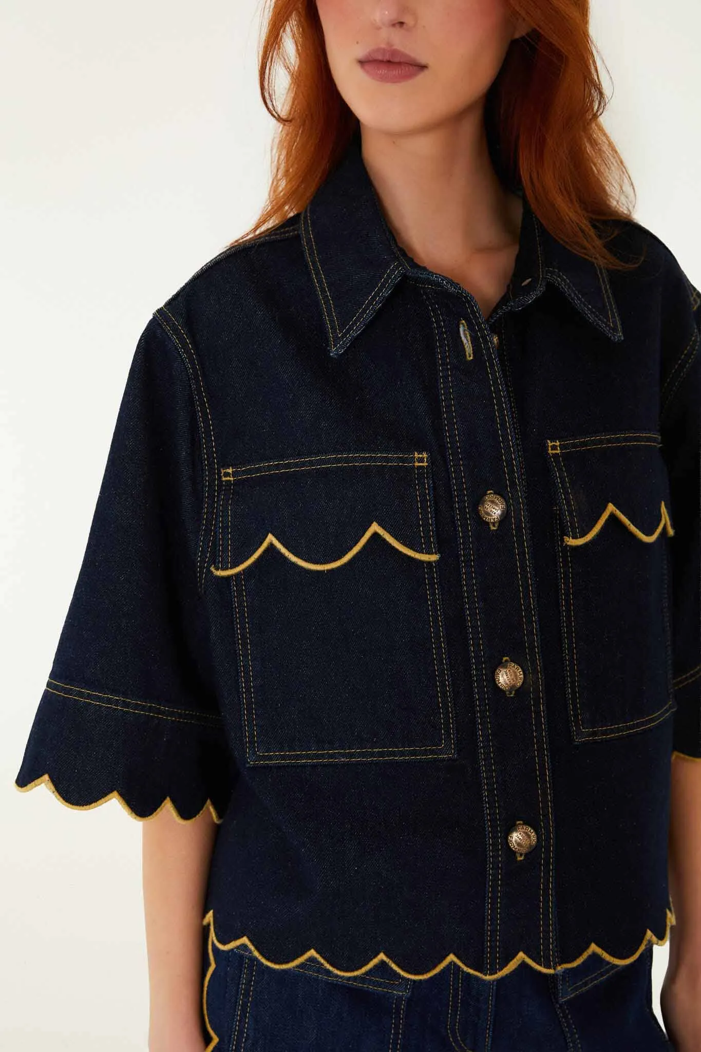 Dark Denim Wavy Hem Short Sleeve Shirt sold by FARM Rio product image thumbnail 3