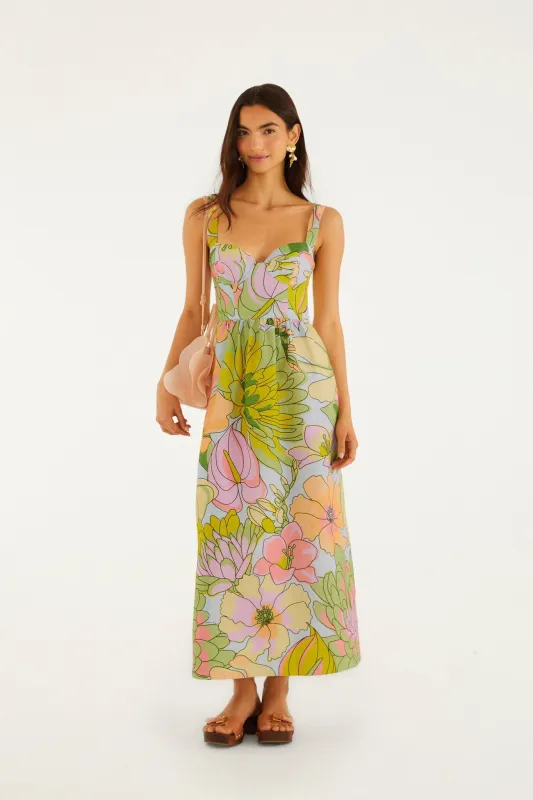Light Blue Spring Affair Euroflax Premium Linen Maxi Dress made by FARM Rio