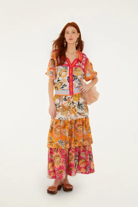 Multicolor Ligia Floral Mix Layered Midi Skirt made by FARM Rio