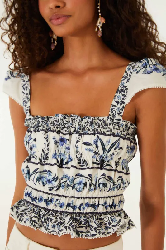 Off-White Flowers Arch Smocked Blouse made by FARM Rio