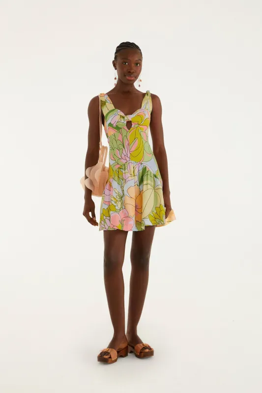 Light Blue Spring Affair Cut-Out Euroflax Premium Linen Mini Dress made by FARM Rio