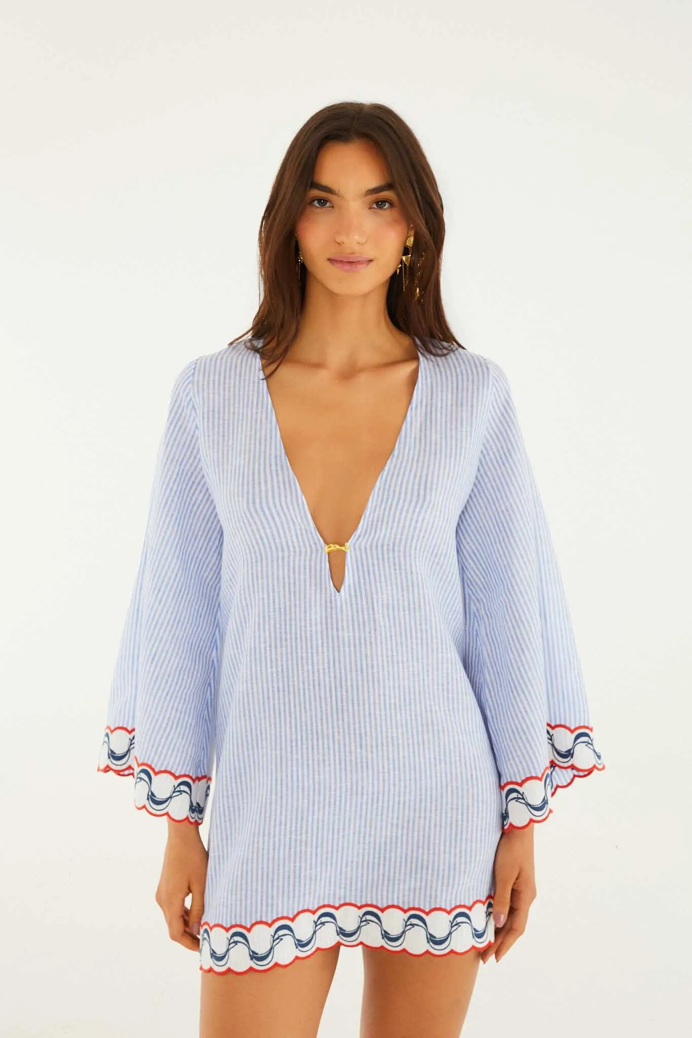 Blue Stripes Embroidered Open Back Mini Dress sold by FARM Rio