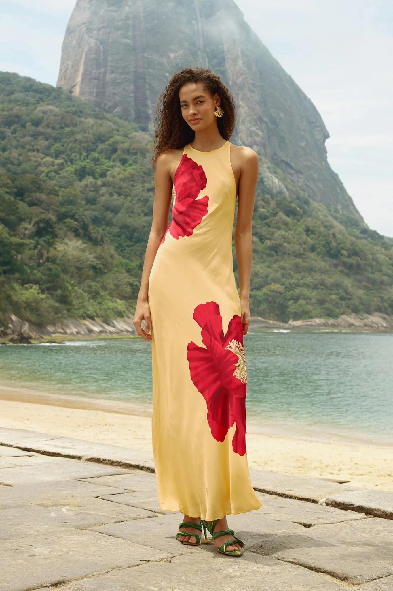 Light Yellow Poppy Flowers Sleeveless Maxi Dress sold by FARM Rio product image thumbnail 3