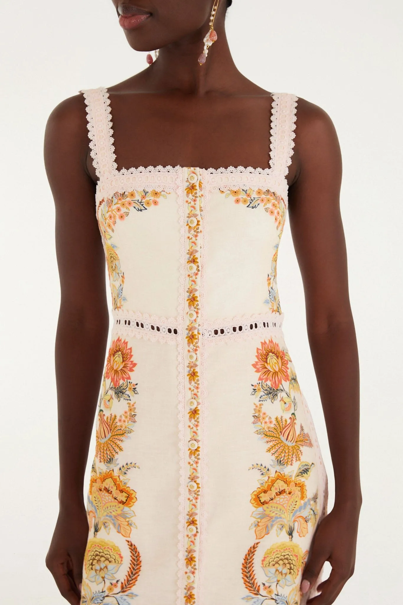 Light Pink Ligia Lace Buttoned Euroflax Premium Linen Mini Dress sold by FARM Rio product image thumbnail 2