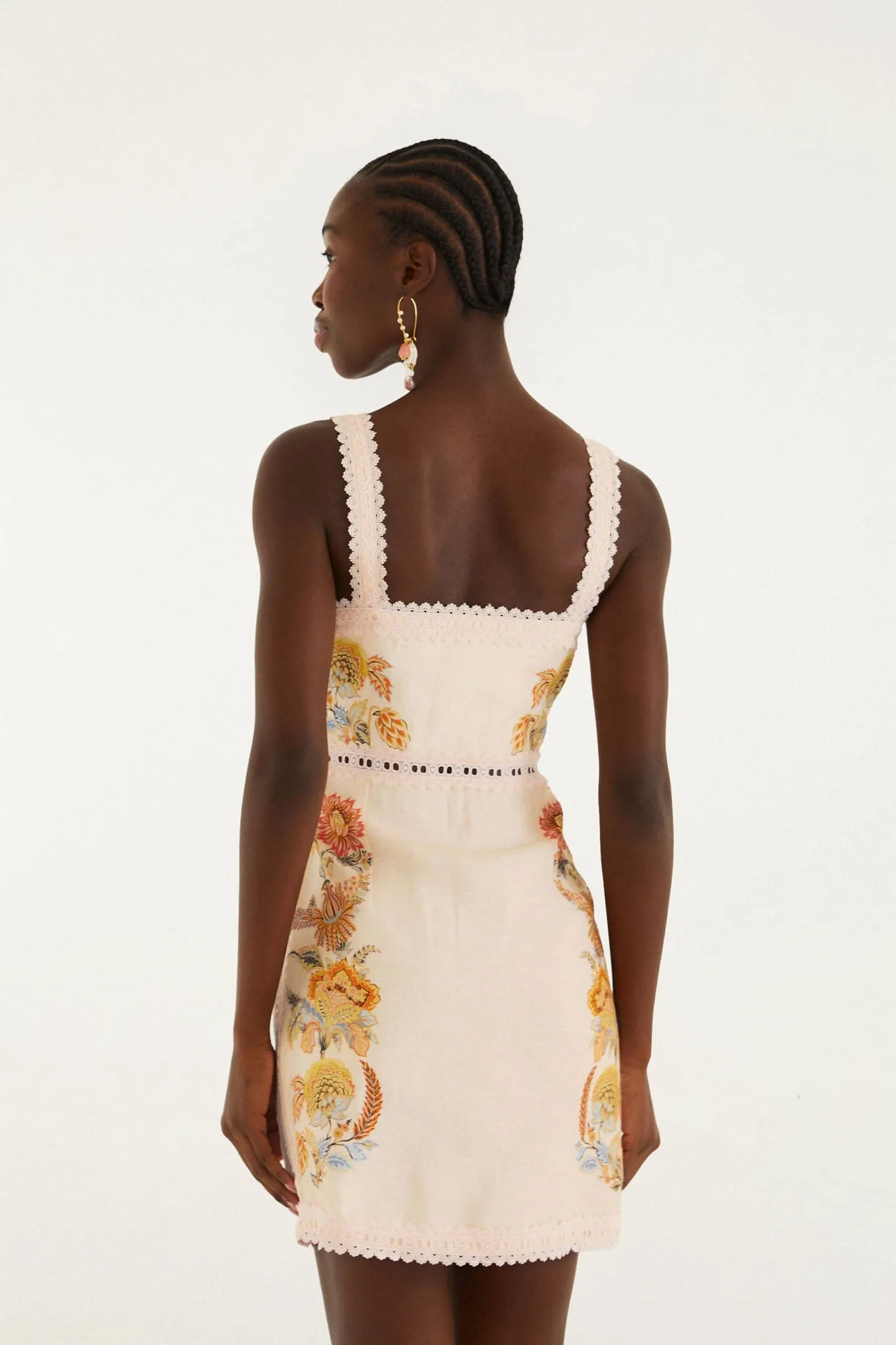 Light Pink Ligia Lace Buttoned Euroflax Premium Linen Mini Dress sold by FARM Rio product image thumbnail 3