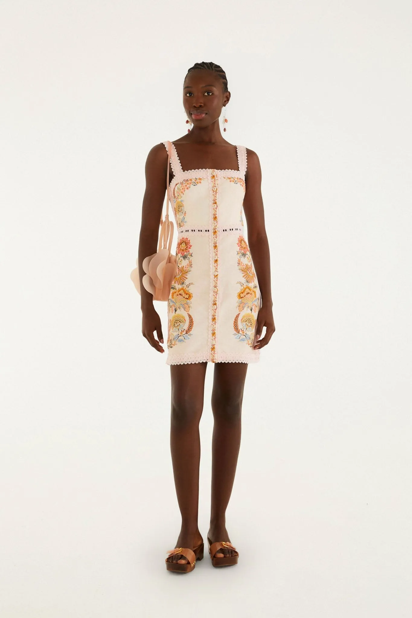 Light Pink Ligia Lace Buttoned Euroflax Premium Linen Mini Dress sold by FARM Rio product image thumbnail 4