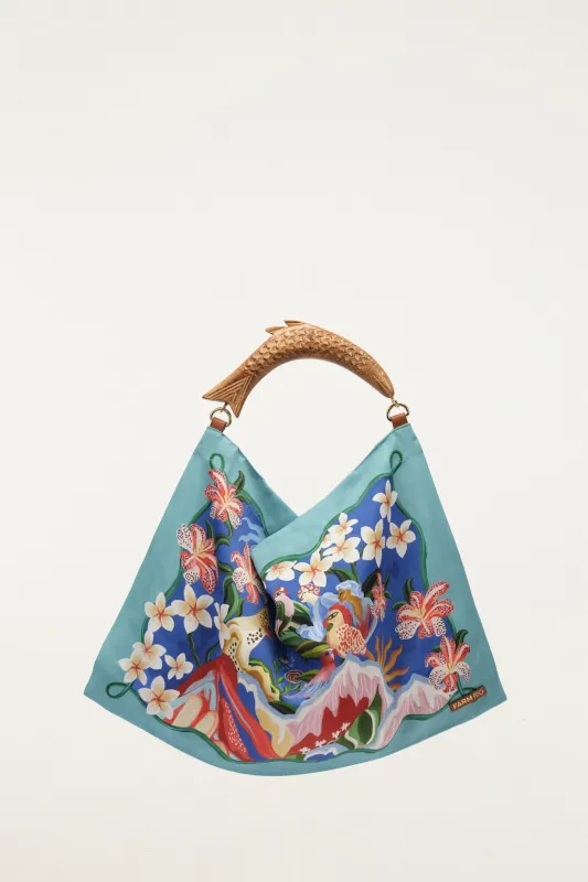 Light Blue Satin Small Scarf Bag made by FARM Rio