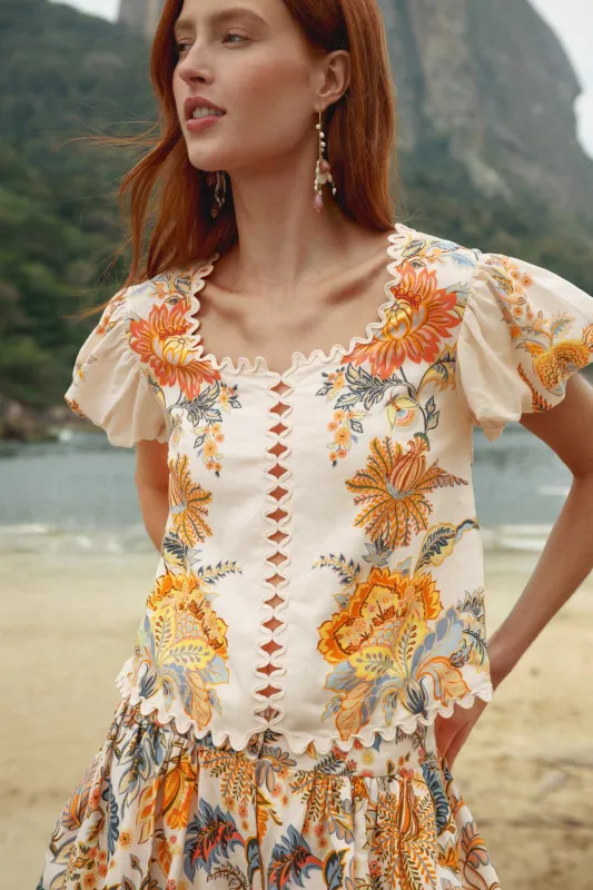 Light Pink Ligia Short Sleeve Blouse made by FARM Rio