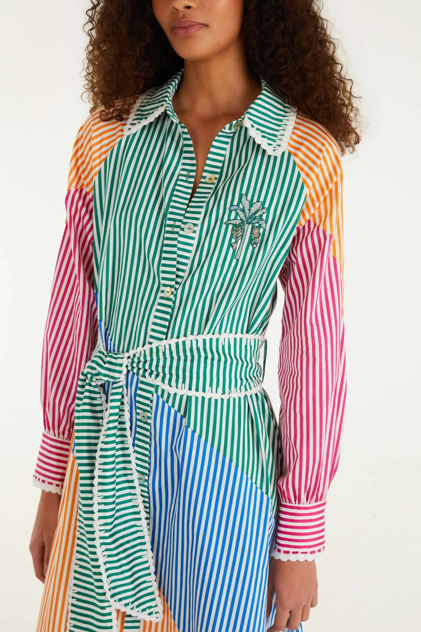 Multicolor Stripes Embroidered Belted Midi Dress sold by FARM Rio product image thumbnail 4