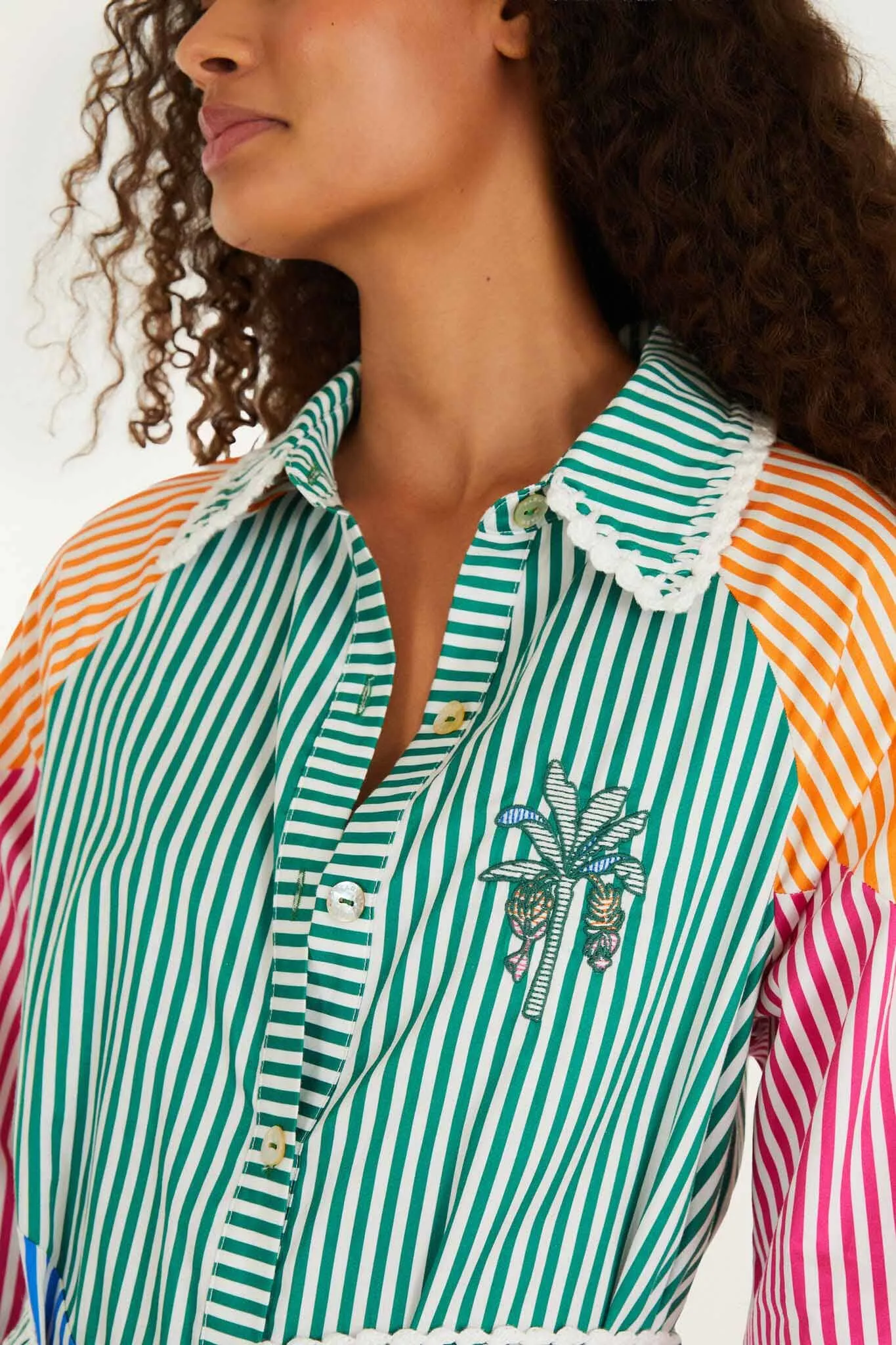 Multicolor Stripes Embroidered Belted Midi Dress sold by FARM Rio product image thumbnail 2