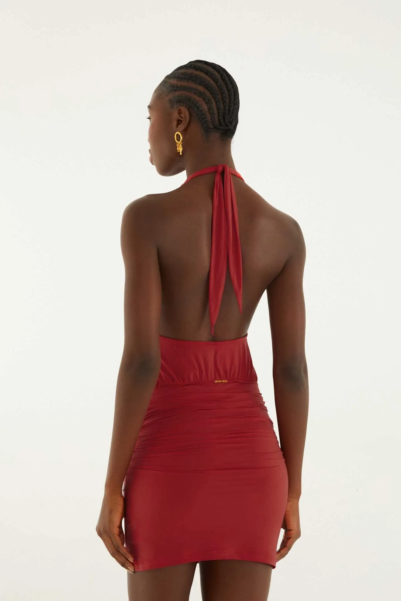Red Draped Halter Neck Mini Dress sold by FARM Rio product image thumbnail 3