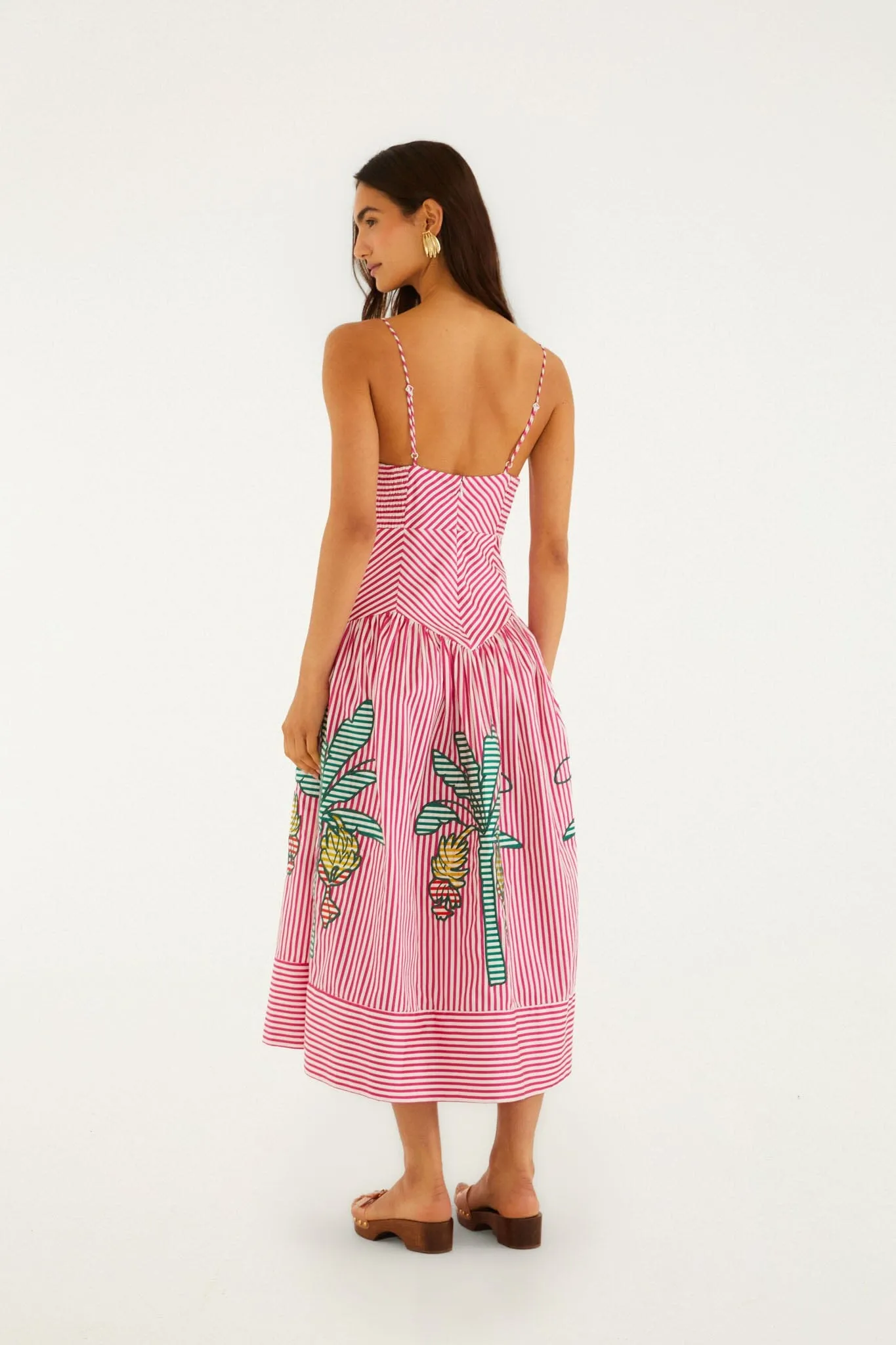 Pink Palm Tree Stripes Cutwork Midi Dress sold by FARM Rio product image thumbnail 3
