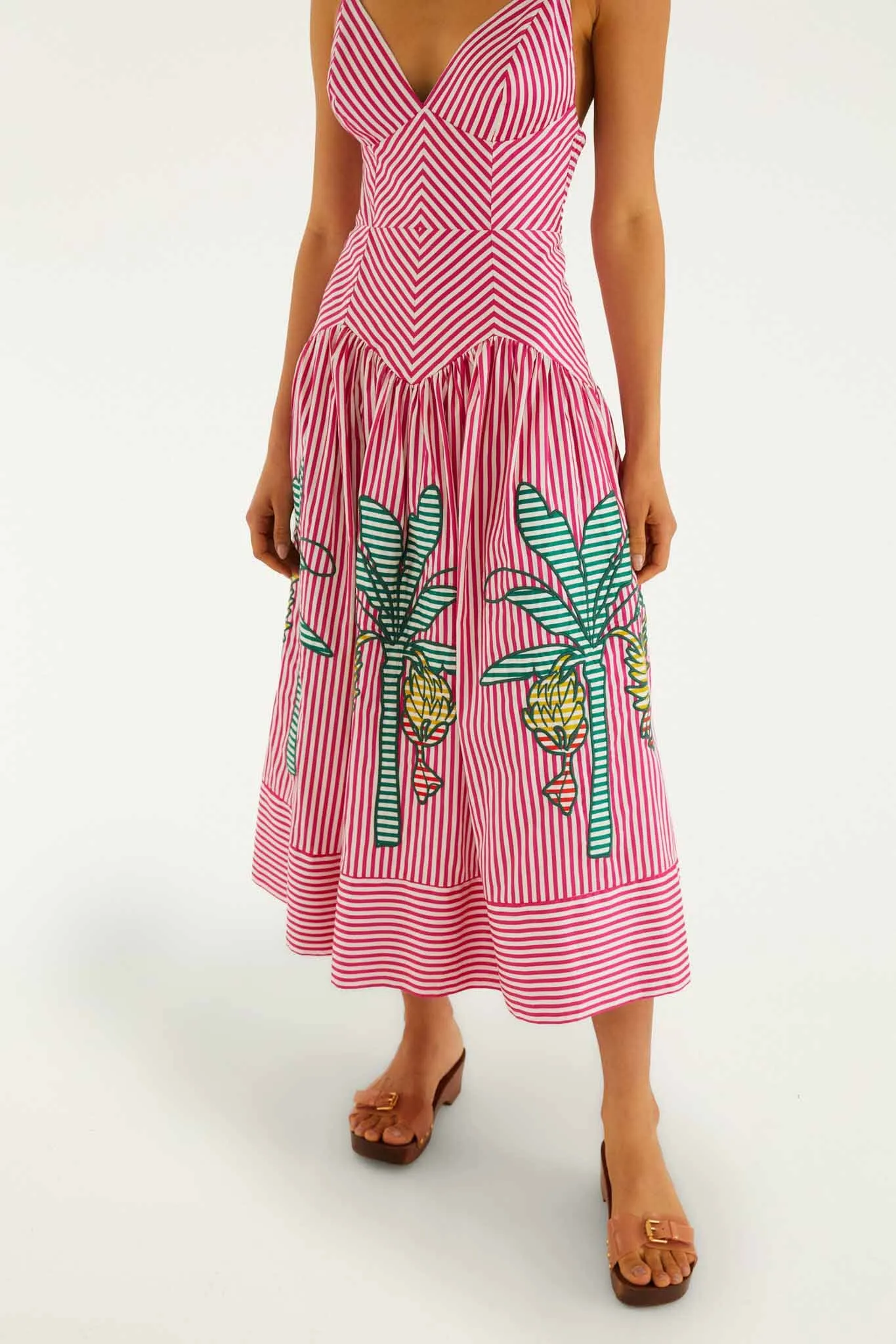 Pink Palm Tree Stripes Cutwork Midi Dress sold by FARM Rio product image thumbnail 2
