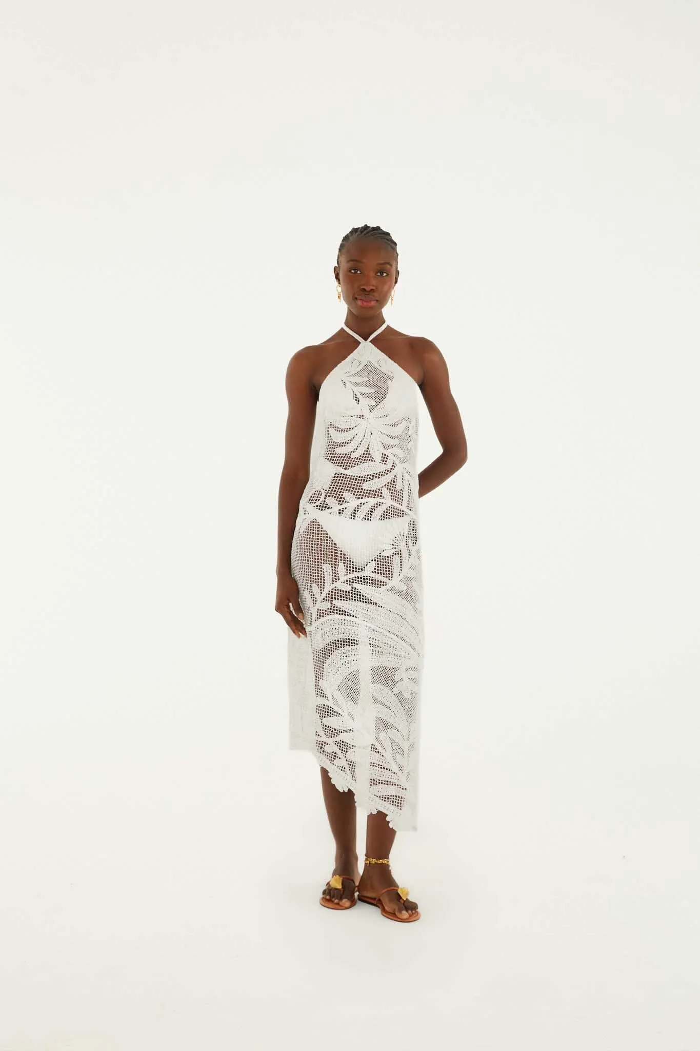 White Crochet Halter Neck Sheer Midi Dress sold by FARM Rio product image thumbnail 5