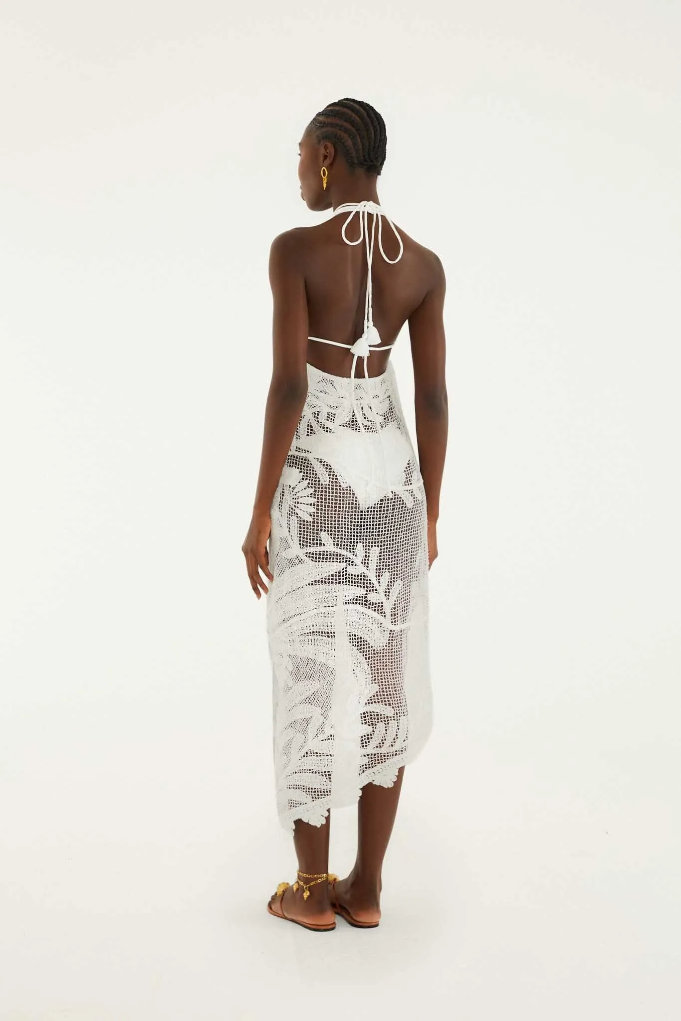 White Crochet Halter Neck Sheer Midi Dress sold by FARM Rio product image thumbnail 4