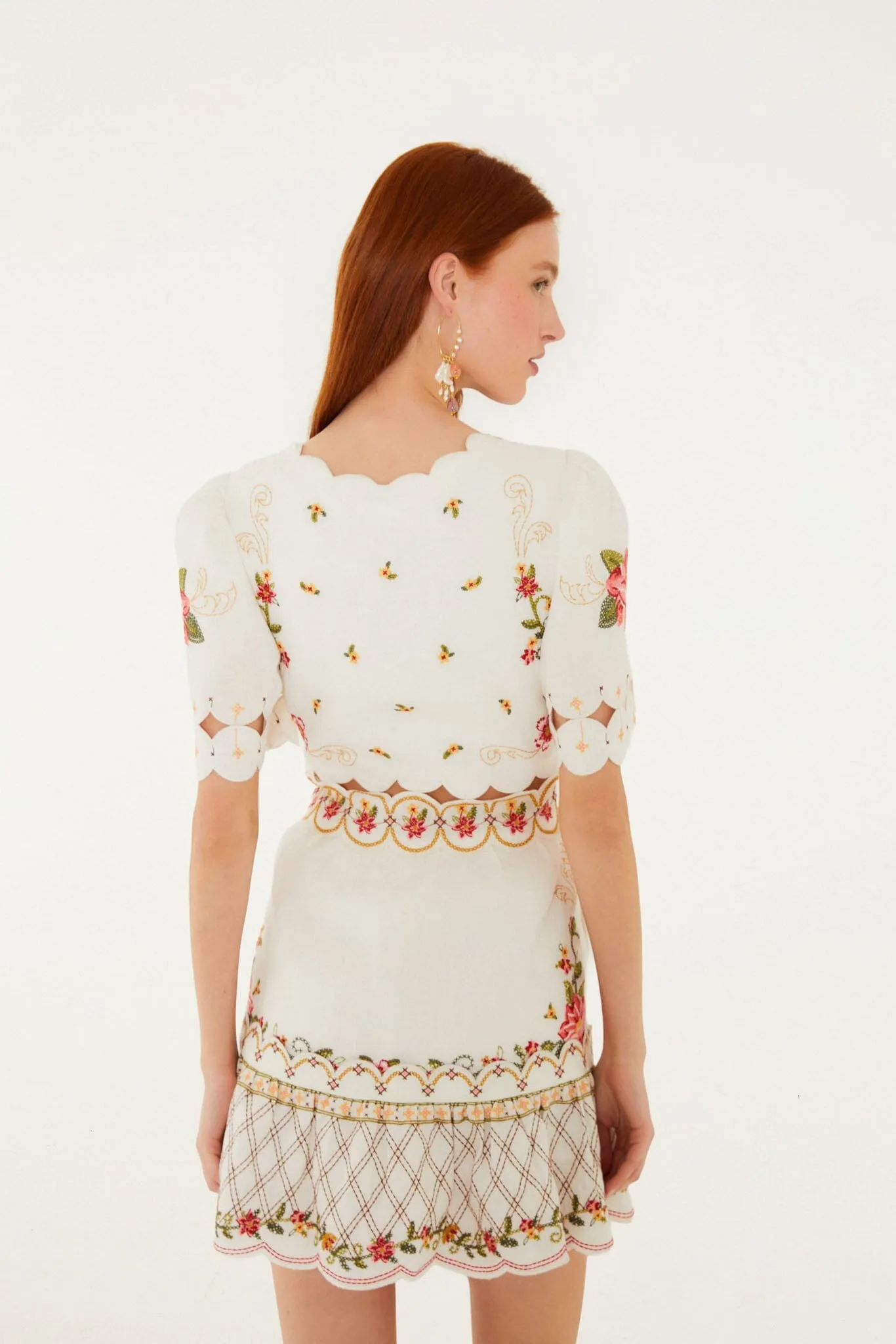 Off-White Flower Embroidery Scalloped Mini Dress sold by FARM Rio product image thumbnail 3