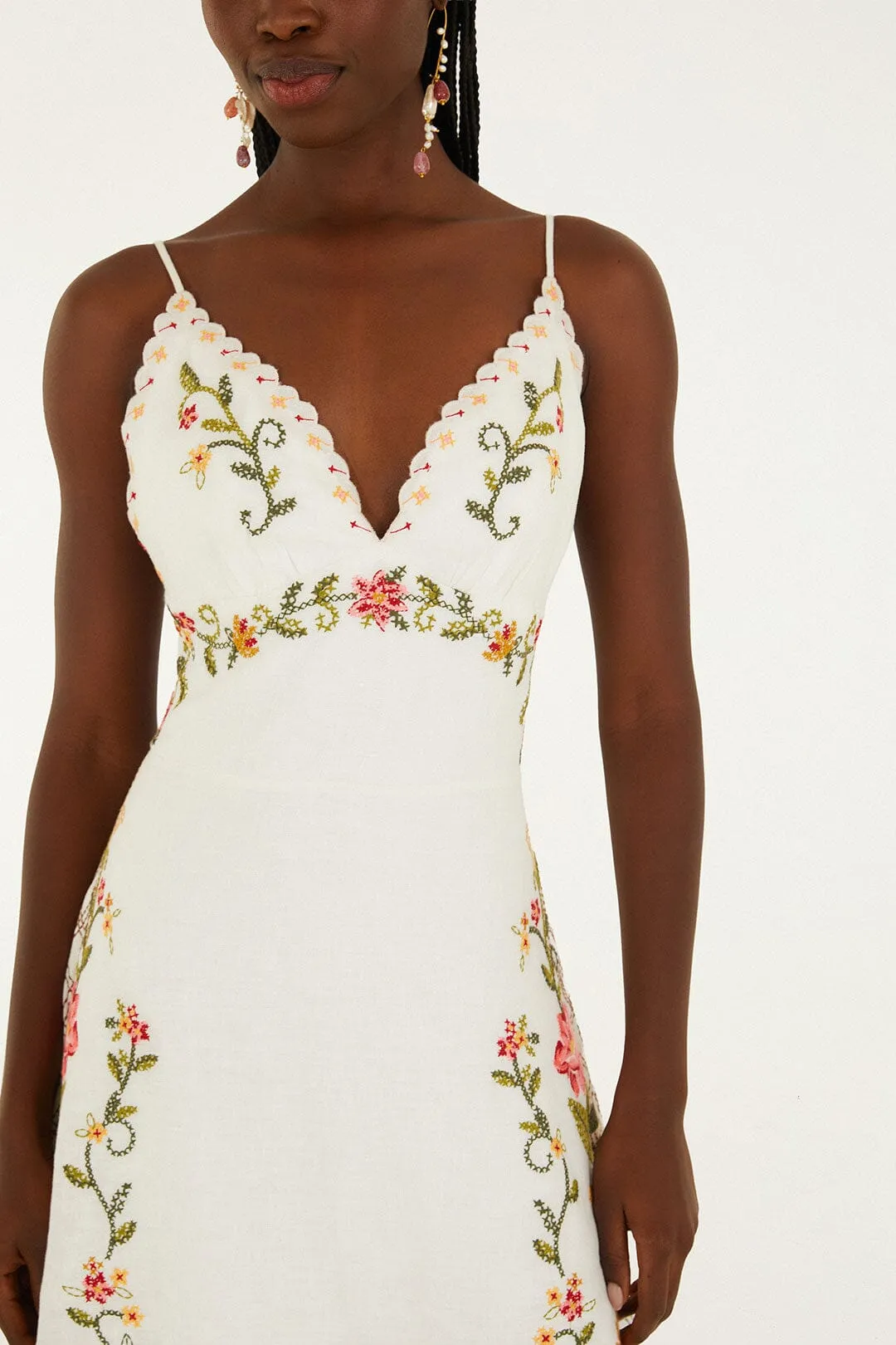 Off-White Flower Embroidery Asymetric Hem Midi Dress sold by FARM Rio product image thumbnail 2