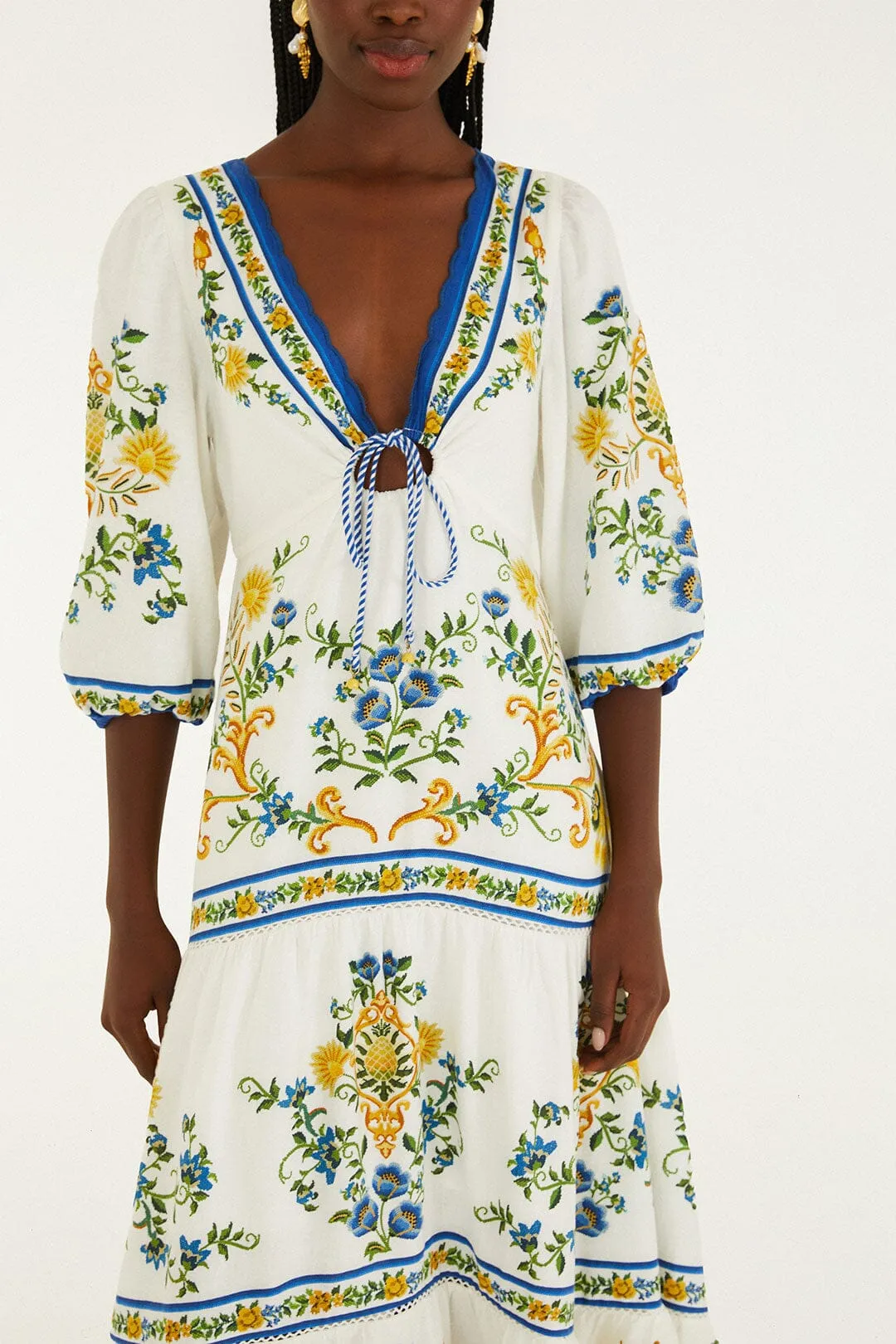 Off-White Emily Floral Tapestry Drawstring Midi Dress sold by FARM Rio product image thumbnail 2