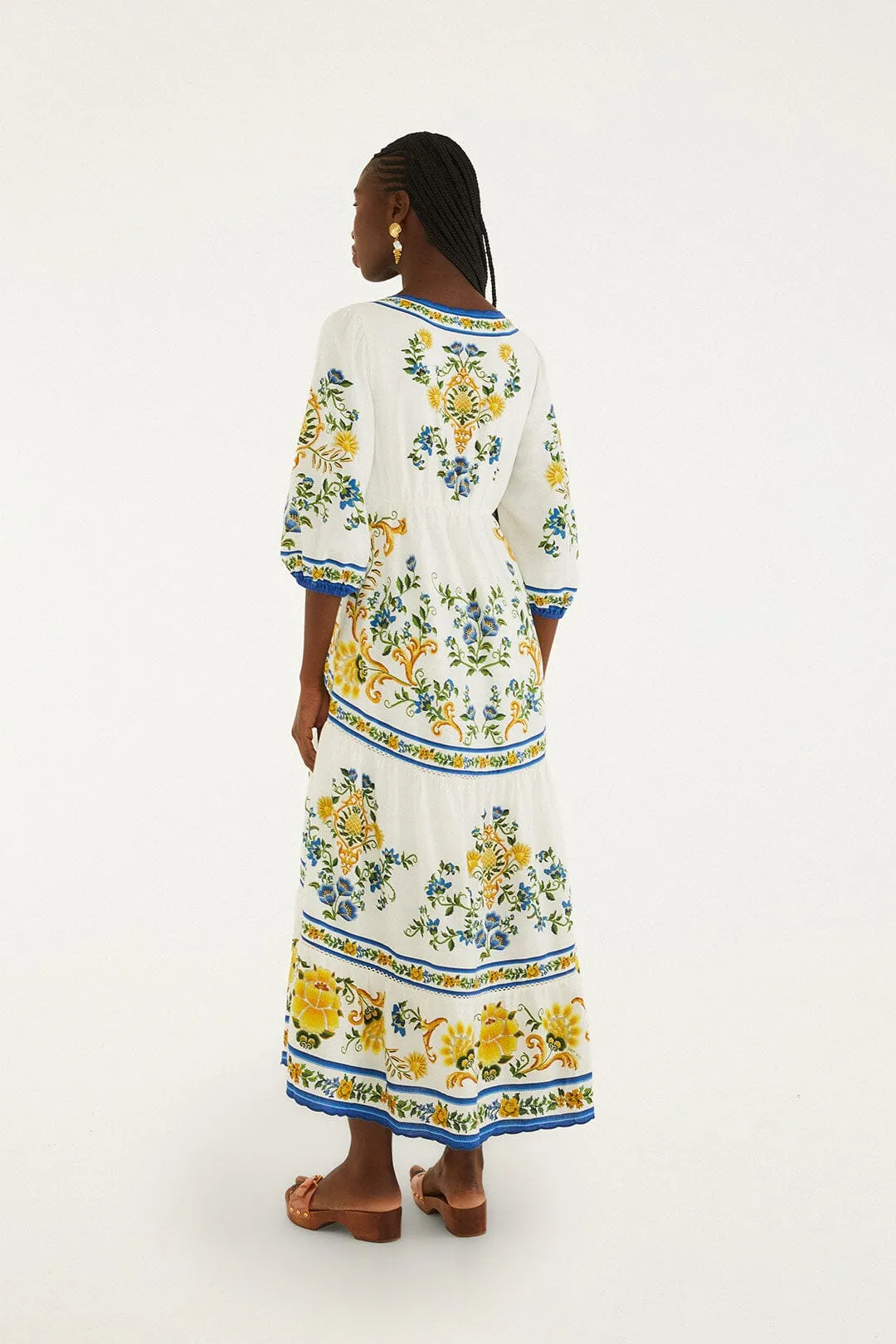 Off-White Emily Floral Tapestry Drawstring Midi Dress sold by FARM Rio product image thumbnail 3