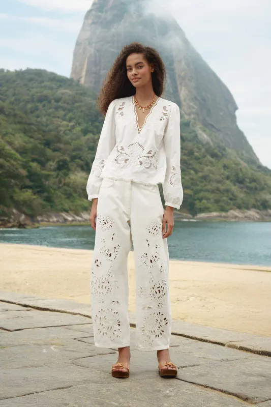 White Richelieu Twill Pants made by FARM Rio