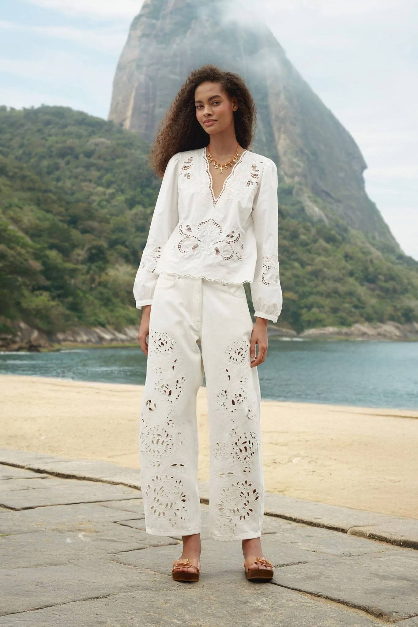 White Richelieu Twill Pants sold by FARM Rio