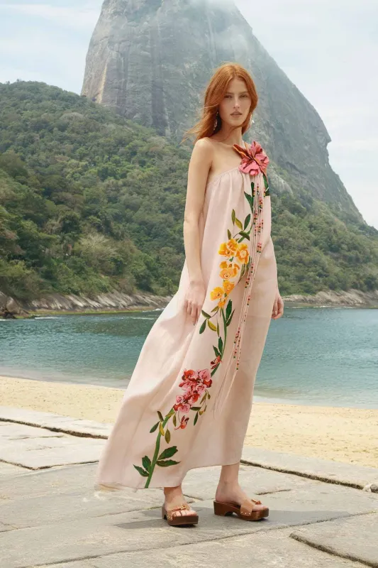 Pink Garden Terrace 3d One-Shoulder Maxi Dress made by FARM Rio
