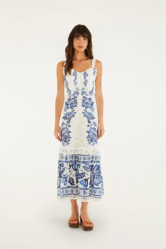 Off-White Beautiful Nature Eyelet Midi Dress made by FARM Rio