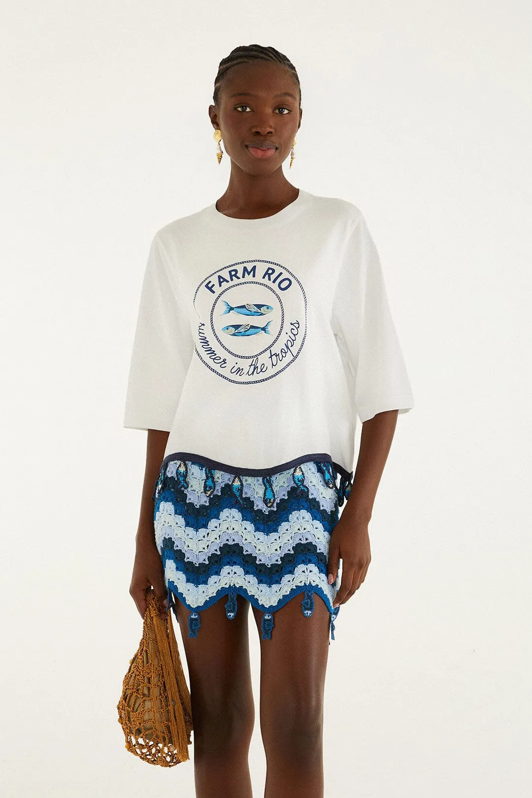 Off-White Summer In The Tropics Crochet Hem T-Shirt sold by FARM Rio