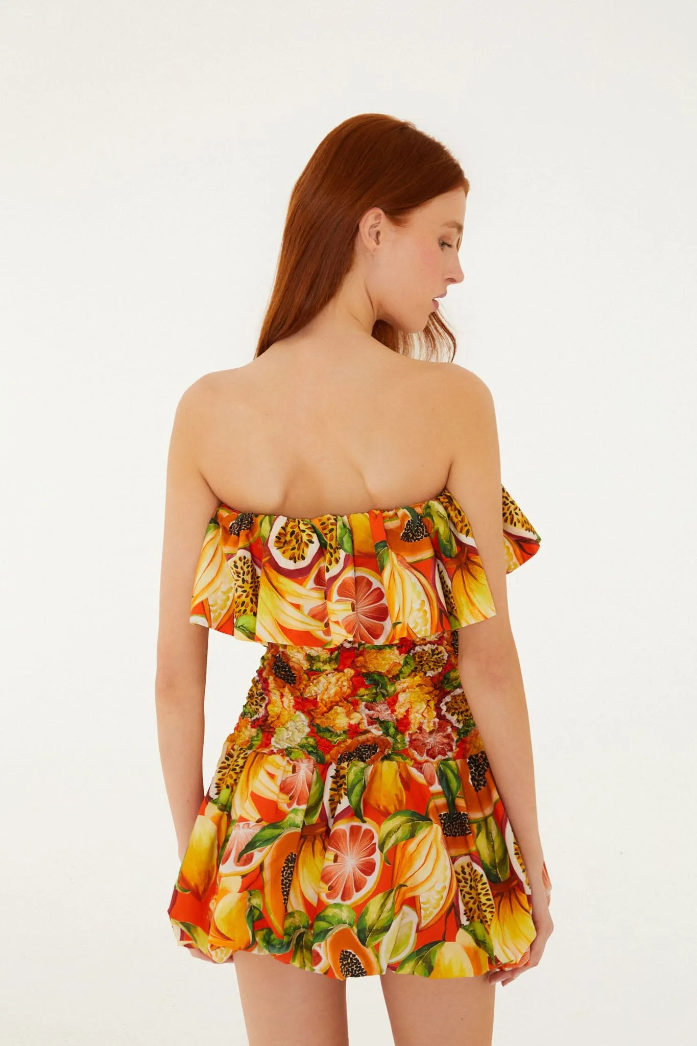 Multicolor Fruit Garden Red Smocked Balloon Mini Dress sold by FARM Rio product image thumbnail 3